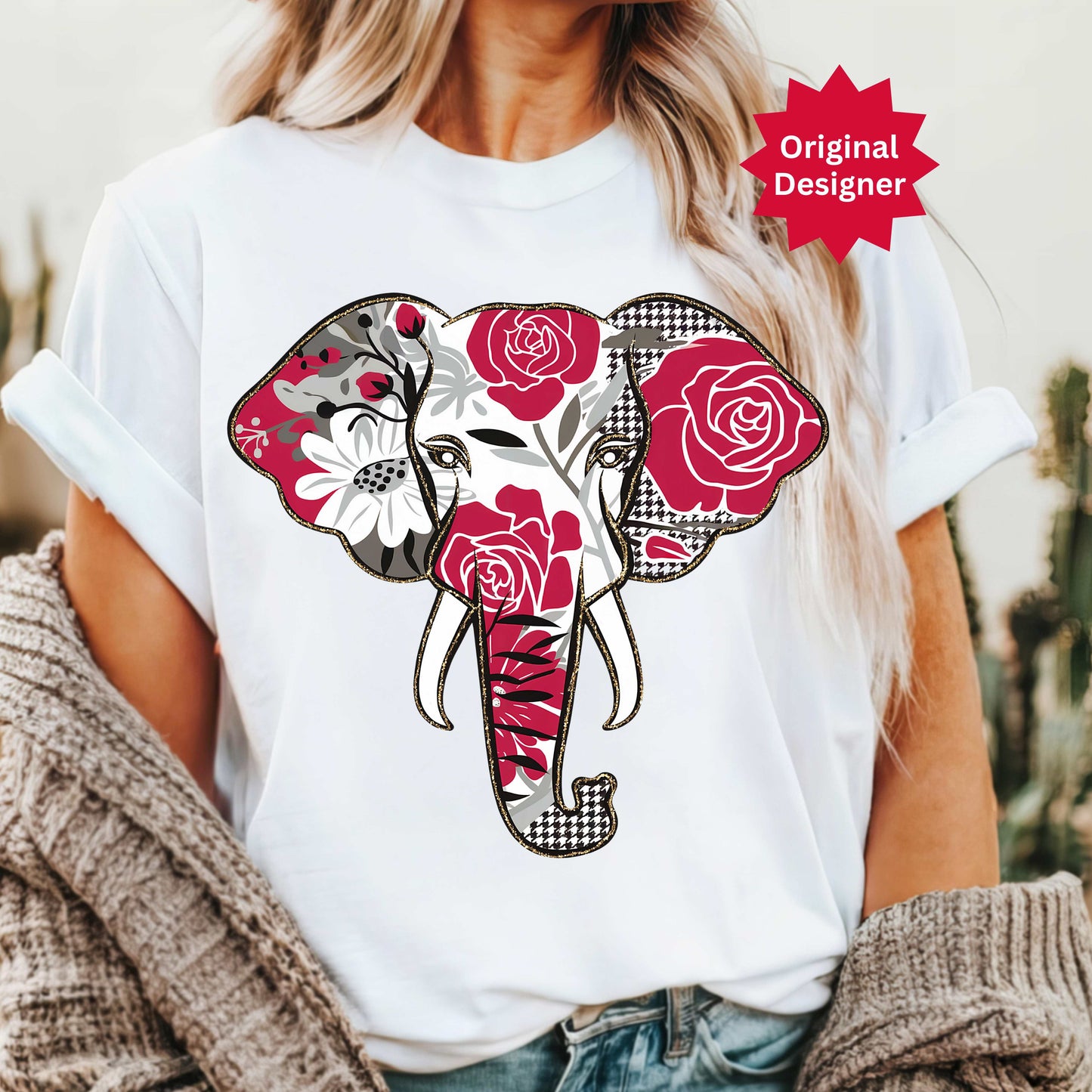 Floral Elephant PNG · Houndstooth Game Day Design