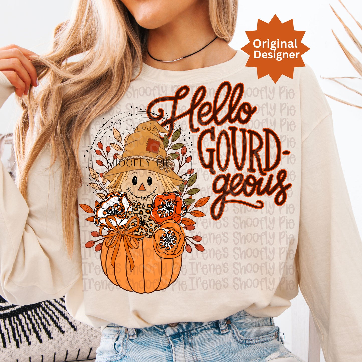 Fall Thanksgiving Floral Scarecrow Hello Gourdgeous PNG
