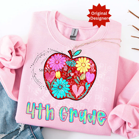 Floral Back to School Fourth Grade PNG
