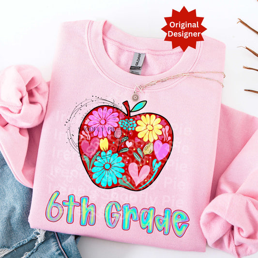 Sixth Grade Floral Back To School Tshirt PNG