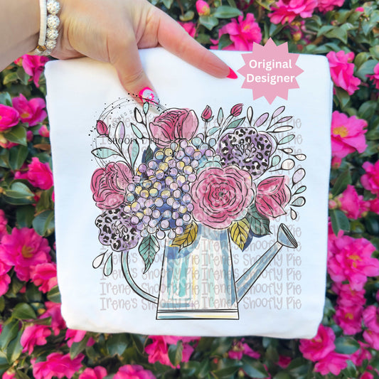 Floral Spring Garden Watering Can PNG