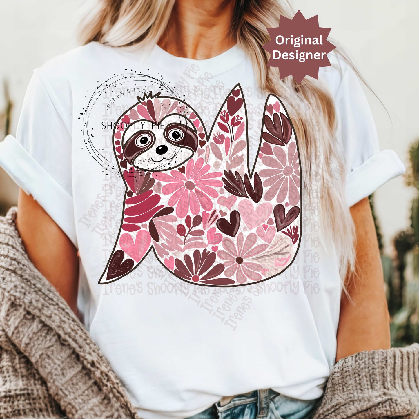 Boho Floral Sloth T-shirt PNG