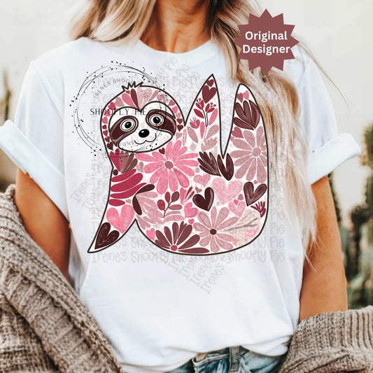 Boho Floral Sloth T-shirt PNG