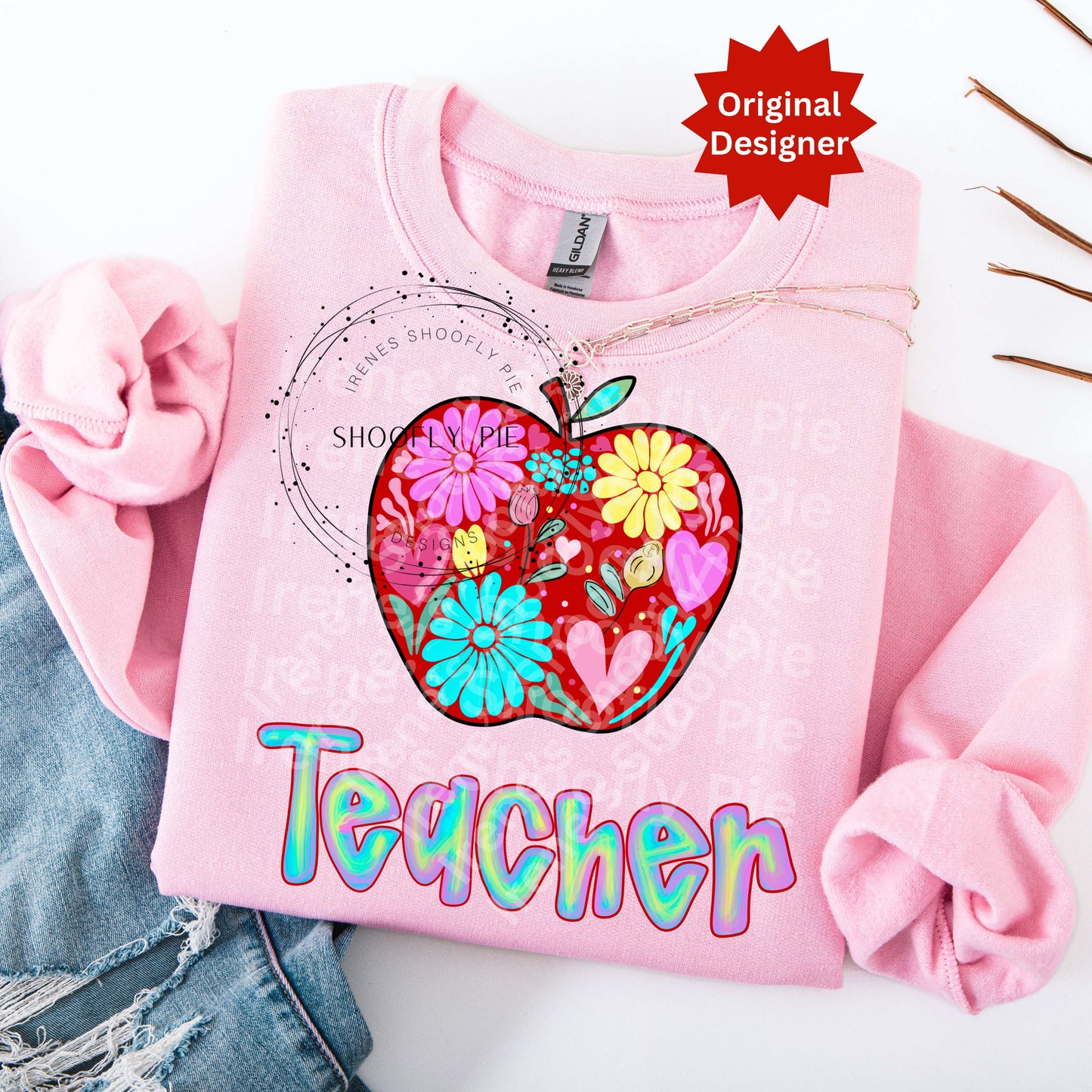 Floral Apple Teacher Back To School T-shirt Design PNG