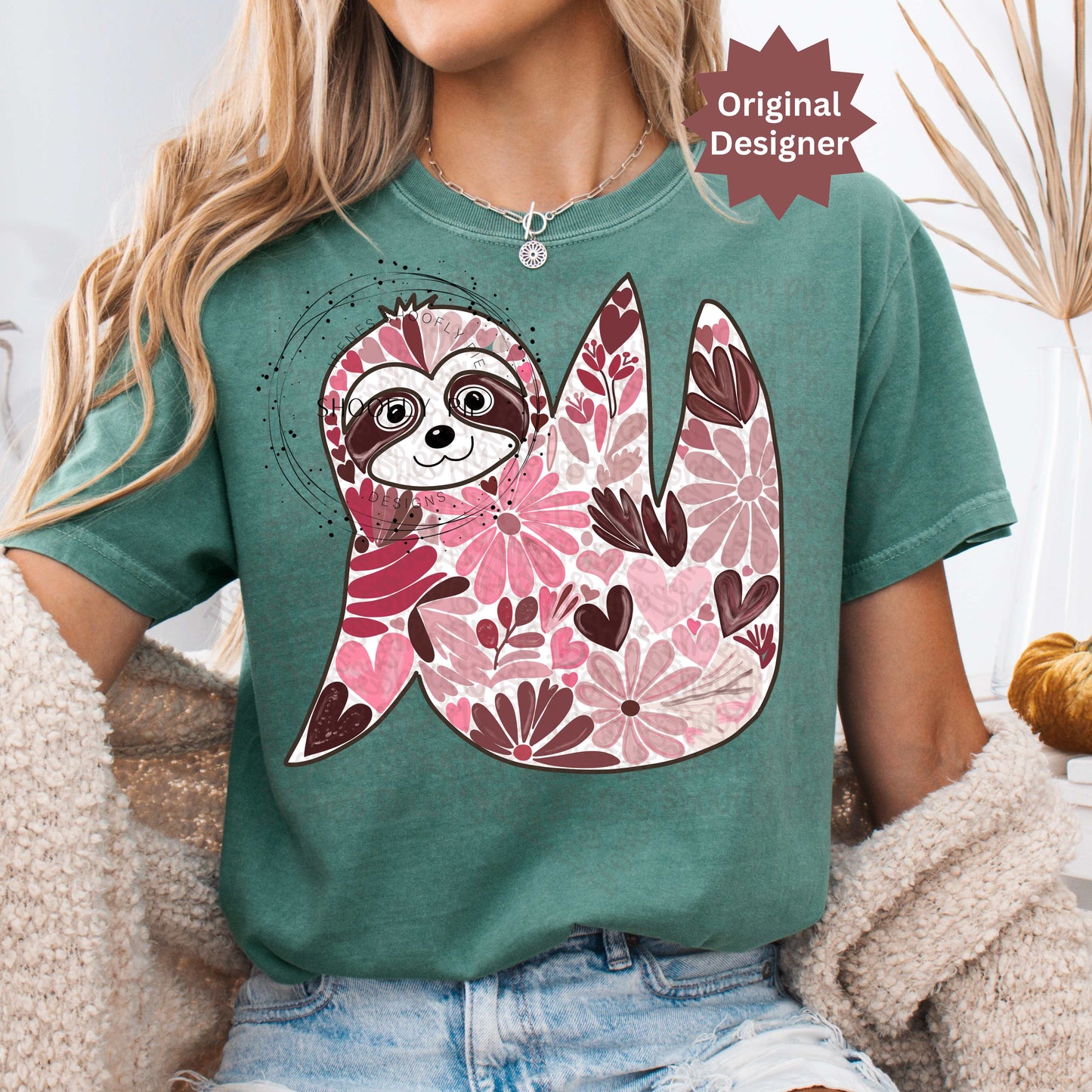 Boho Floral Sloth T-shirt PNG
