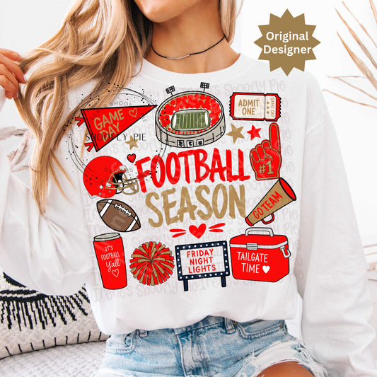 Football Season Collage Red and Gold PNG