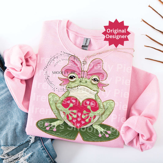 Coquette Valentines Day Frog Design PNG