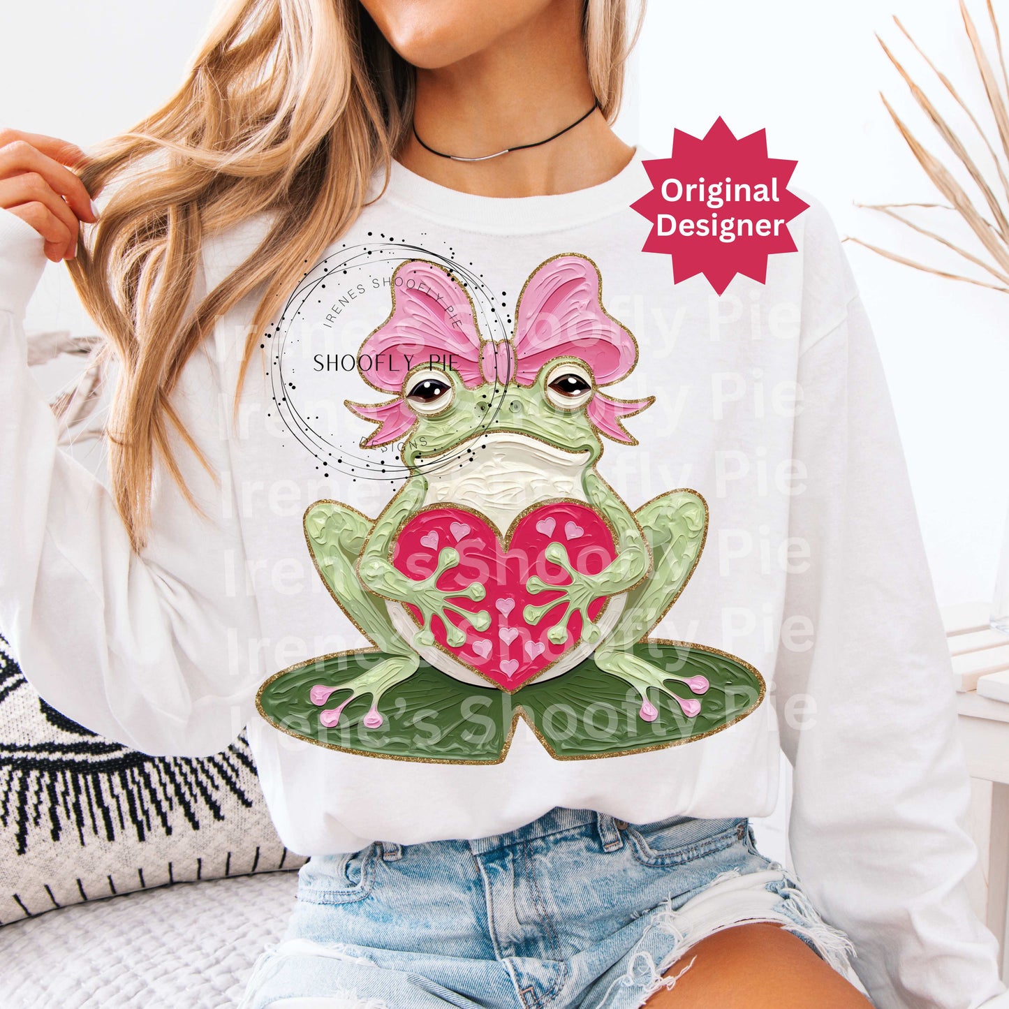 Coquette Valentines Day Frog Design PNG