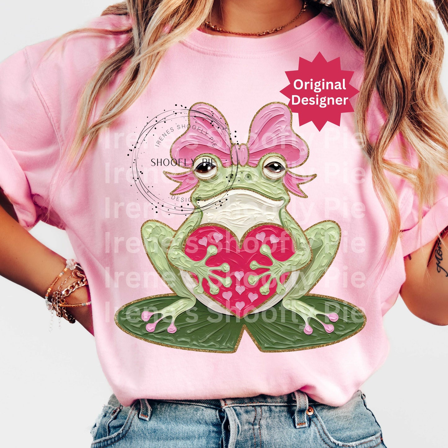 Coquette Valentines Day Frog Design PNG