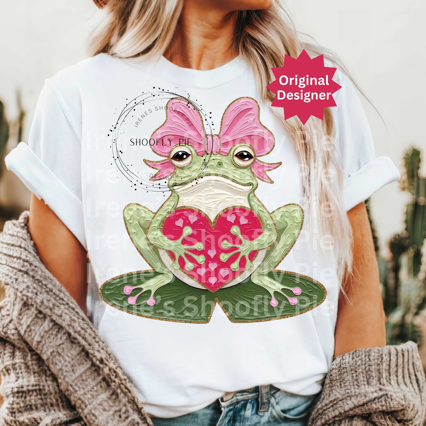 Coquette Valentines Day Frog Design PNG