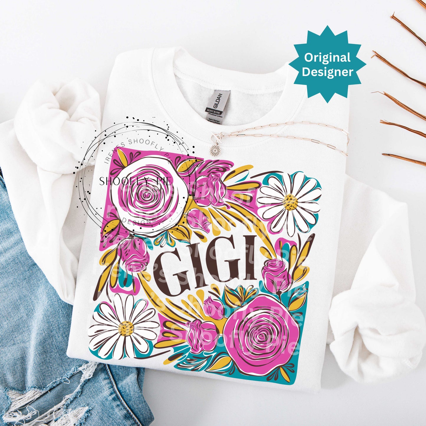 GIGI Floral PNG - Floral GIGI T-shirt Design PNG