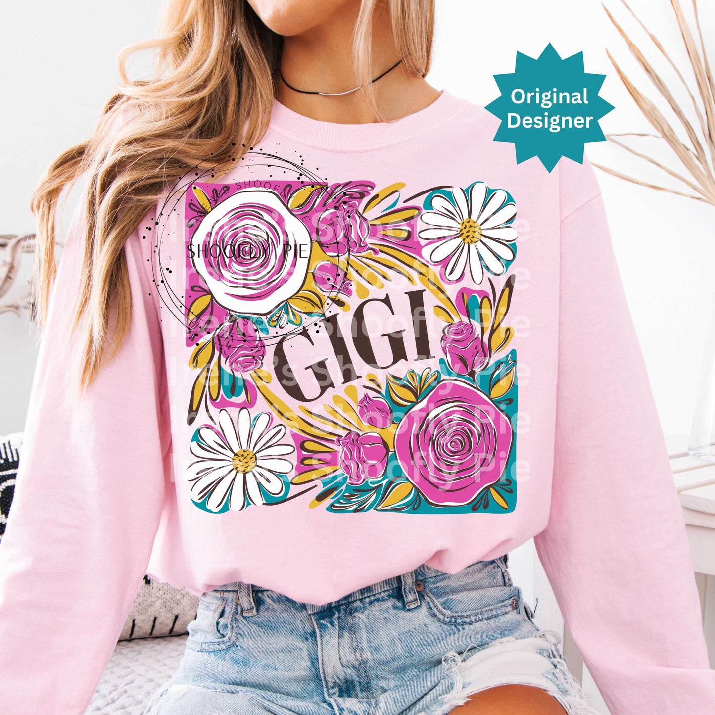GIGI Floral PNG - Floral GIGI T-shirt Design PNG