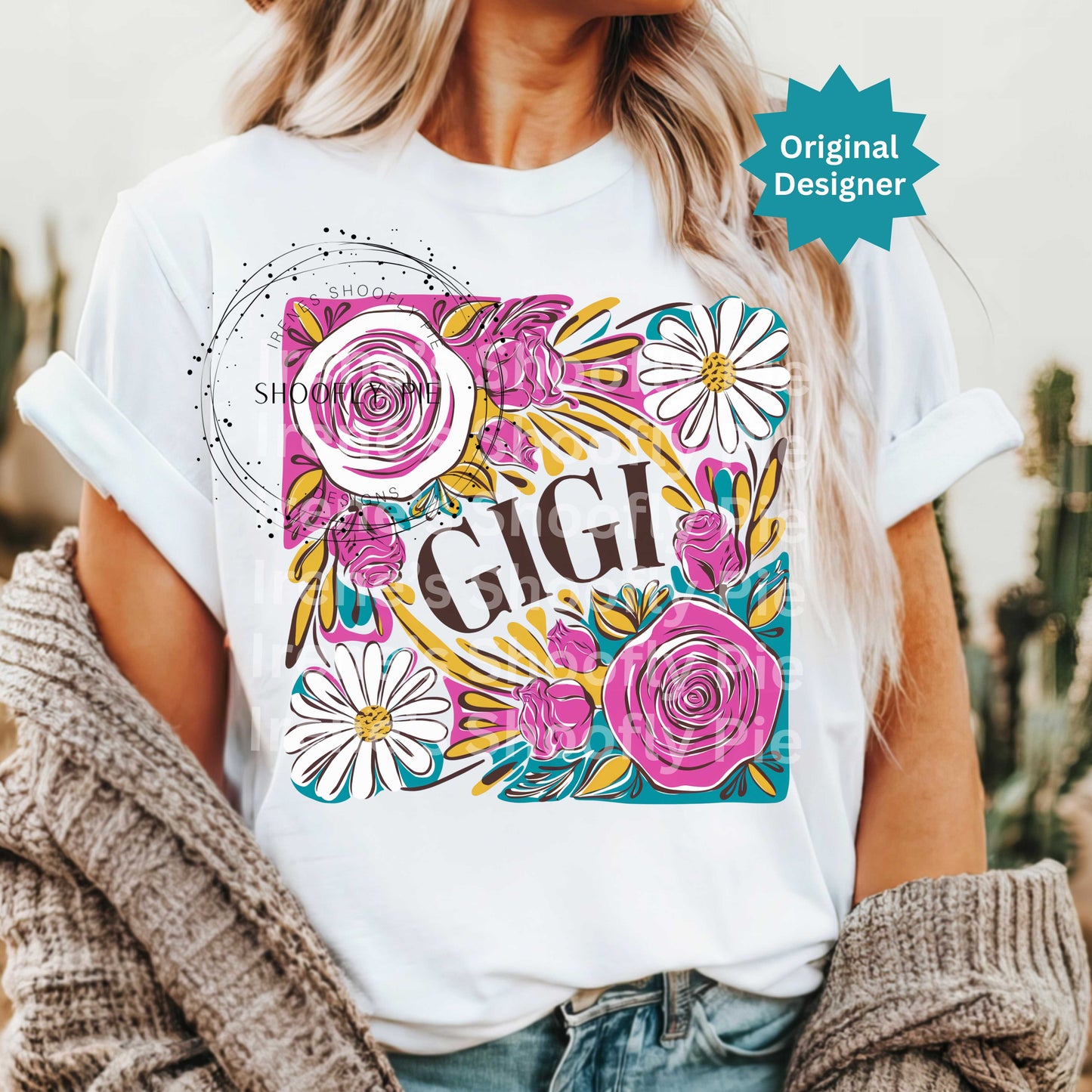 GIGI Floral PNG - Floral GIGI T-shirt Design PNG
