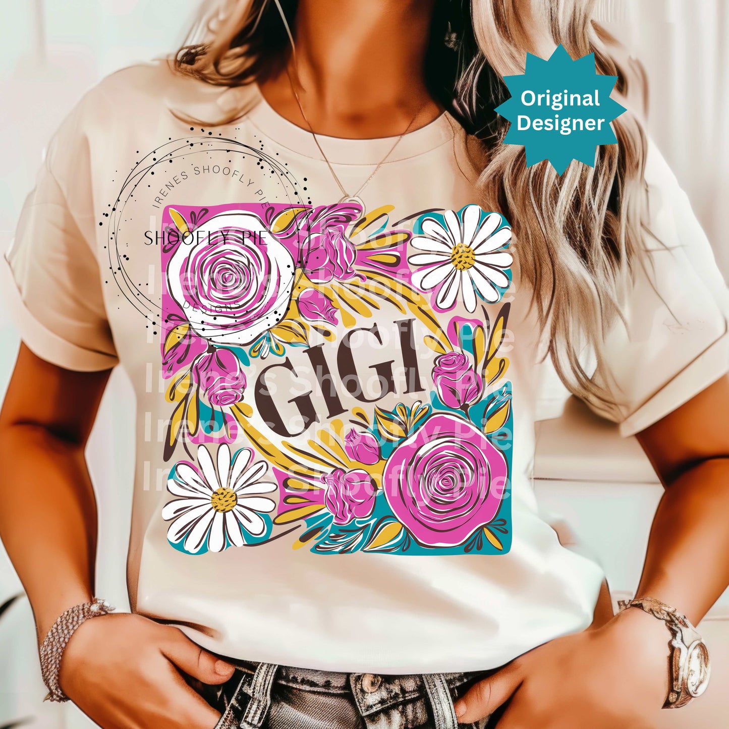 GIGI Floral PNG - Floral GIGI T-shirt Design PNG