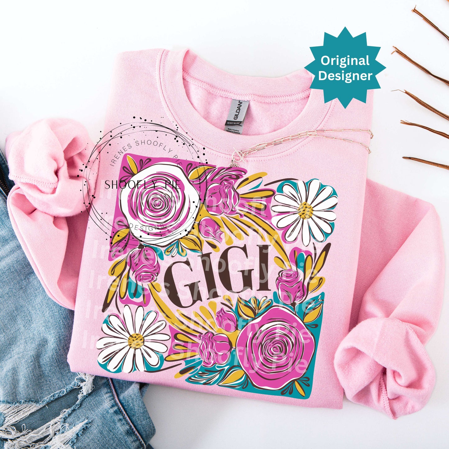 GIGI Floral PNG - Floral GIGI T-shirt Design PNG