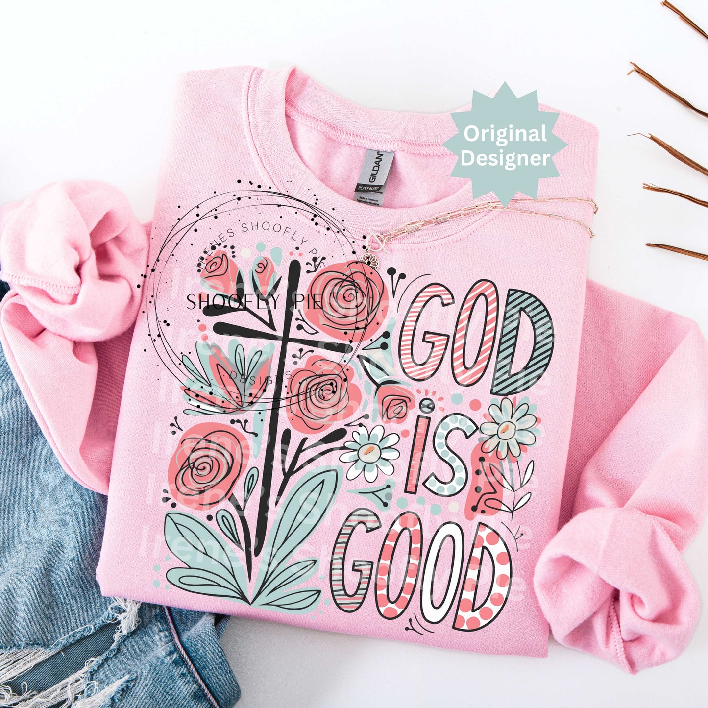 Floral God Is Good Christian PNG
