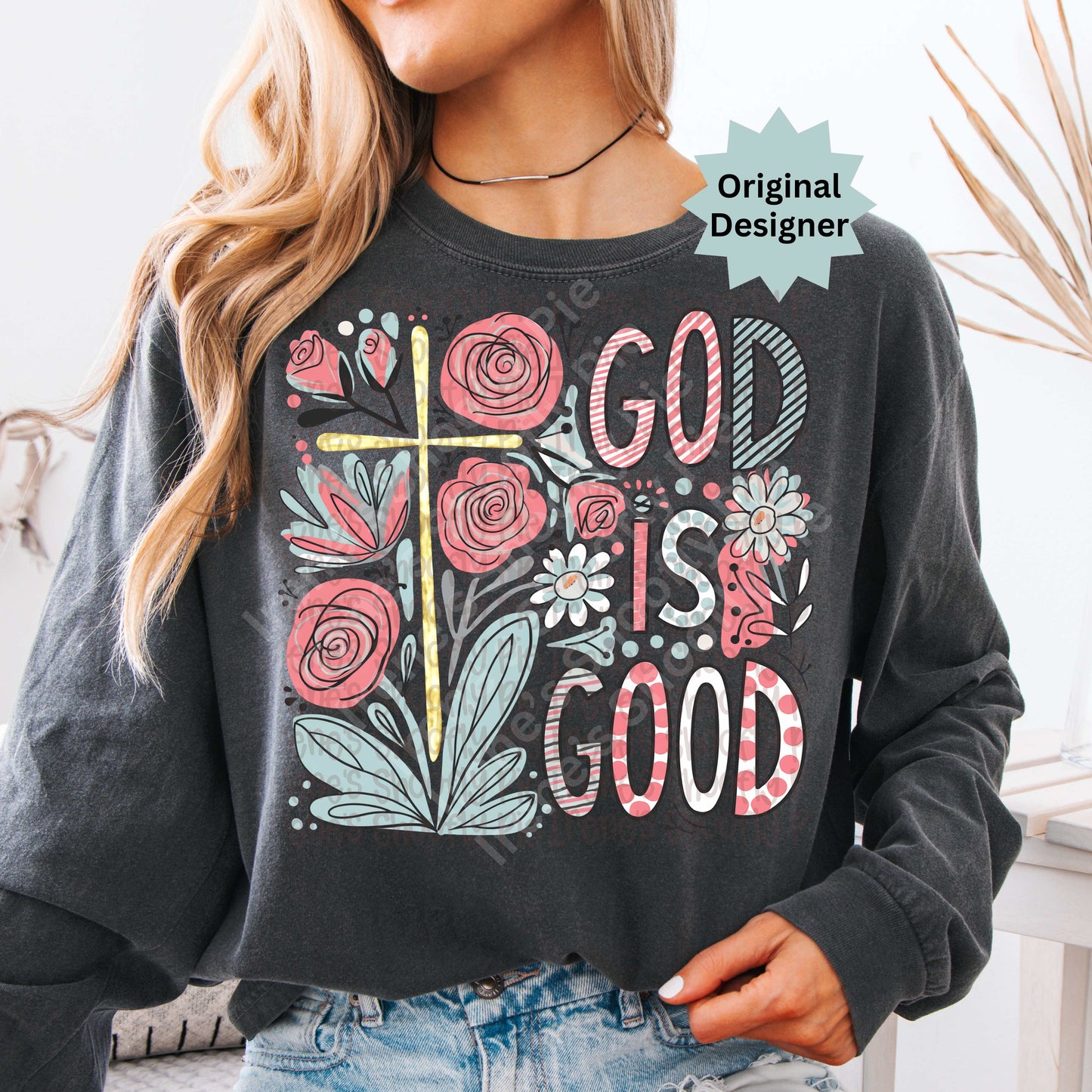 Floral God Is Good Christian PNG