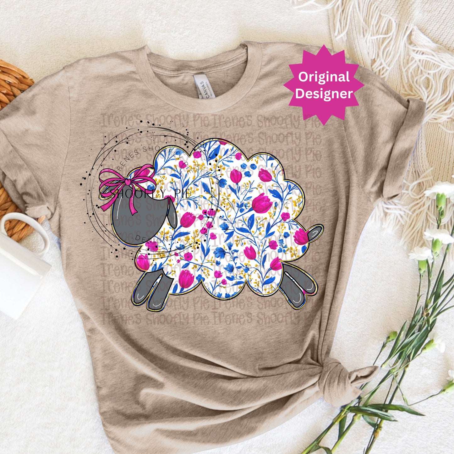 Hand Drawn Floral Sheep PNG