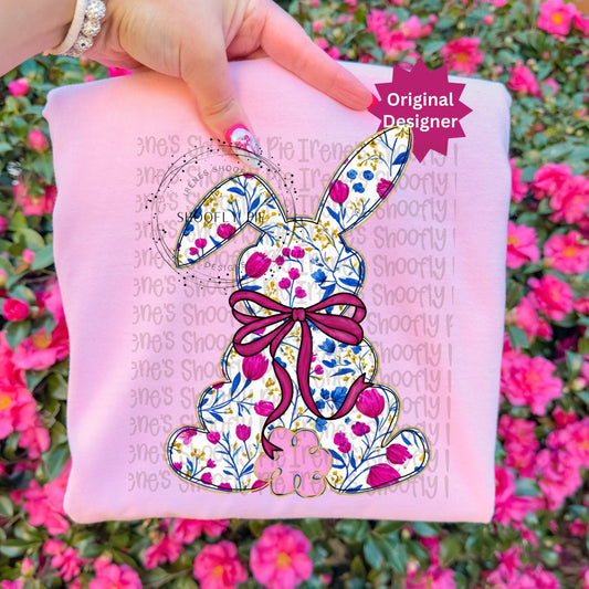 Hand Drawn Coquette Floral Rabbit PNG