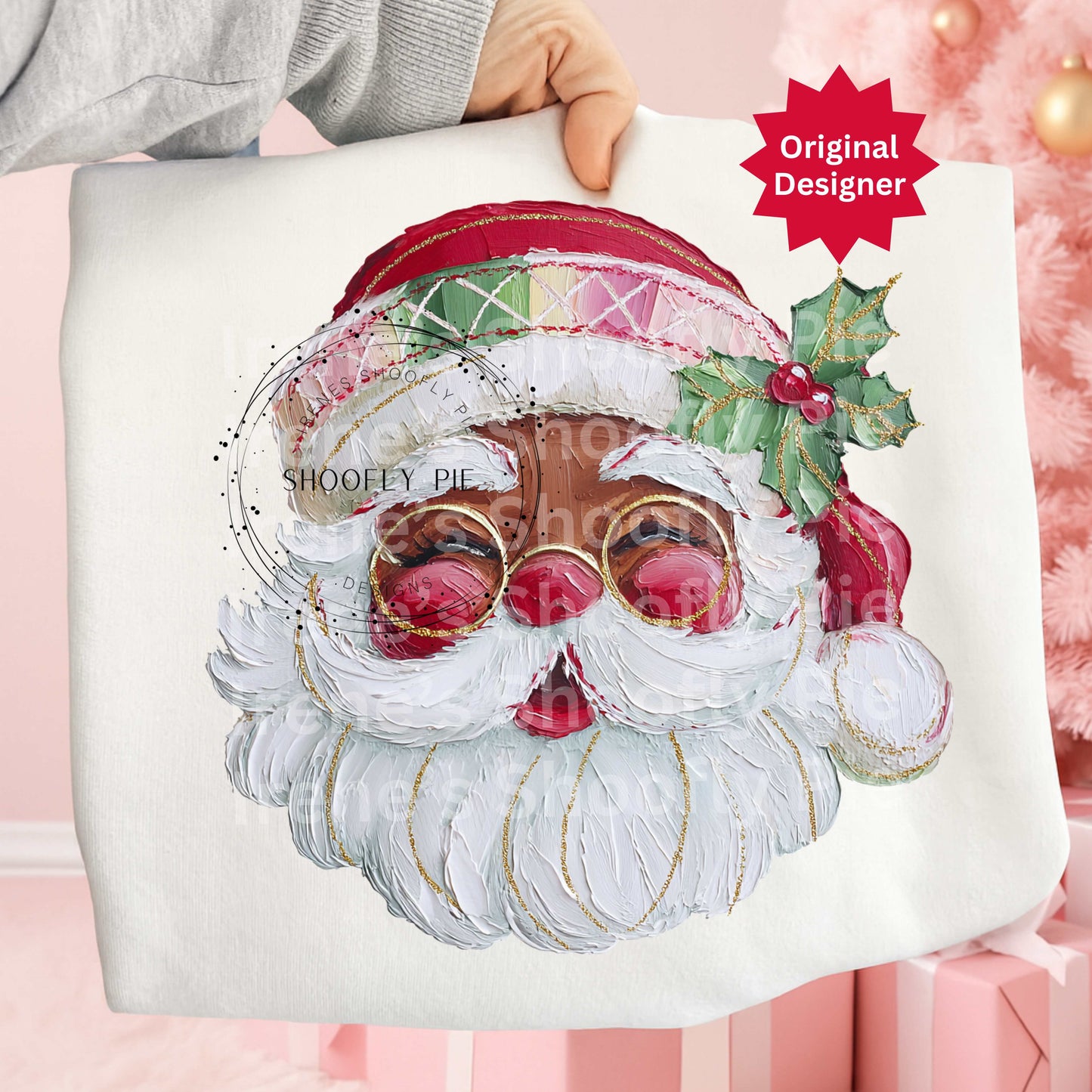 Christmas Black Santa Shirt Png, Hand Painted Black Santa Png