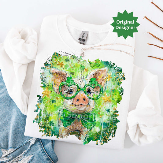 St. Patrick's Day Pig PNG, Preppy Hand Painted St. Paddy's Day Pig PNG