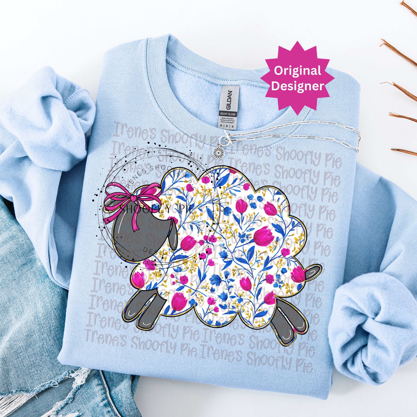Hand Drawn Floral Sheep PNG