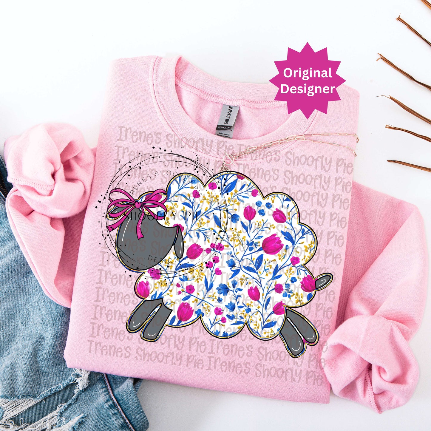 Hand Drawn Floral Sheep PNG