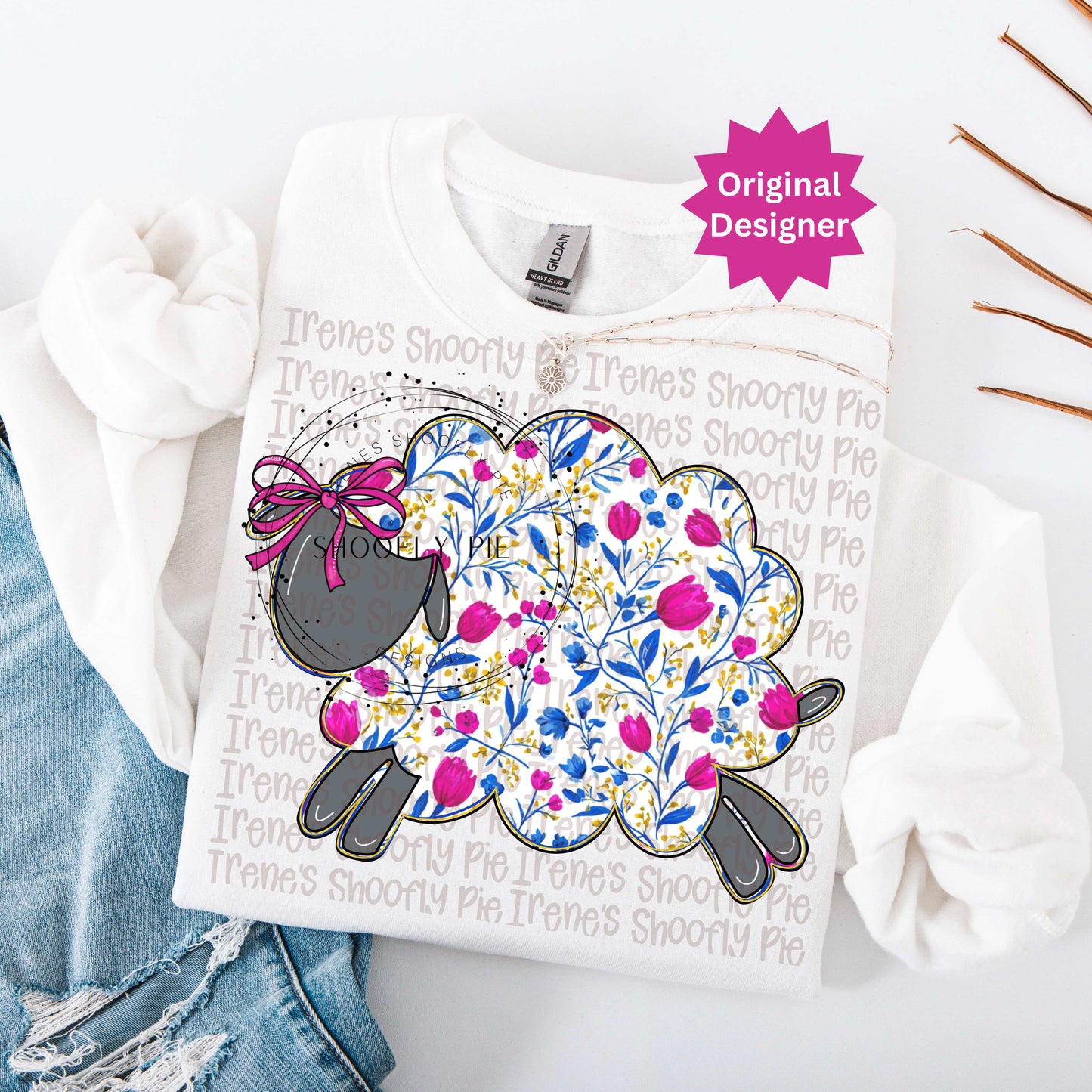 Hand Drawn Floral Sheep PNG
