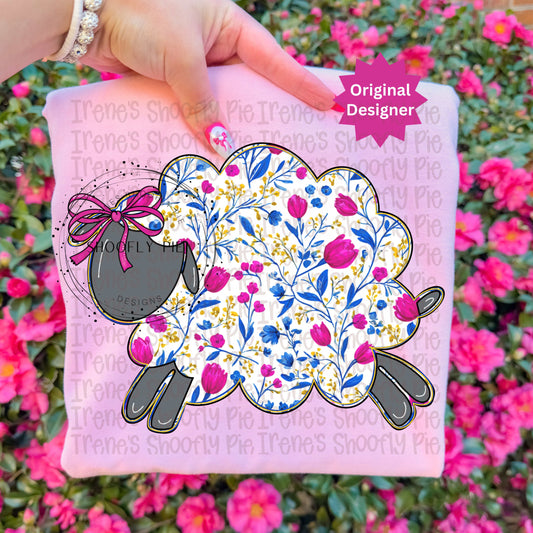 Hand Drawn Floral Sheep PNG