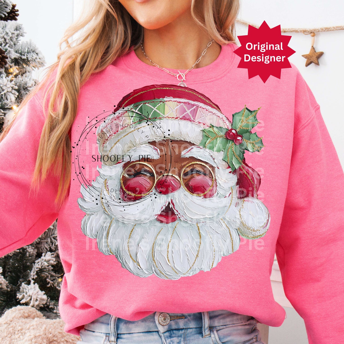 Christmas Black Santa Shirt Png, Hand Painted Black Santa Png