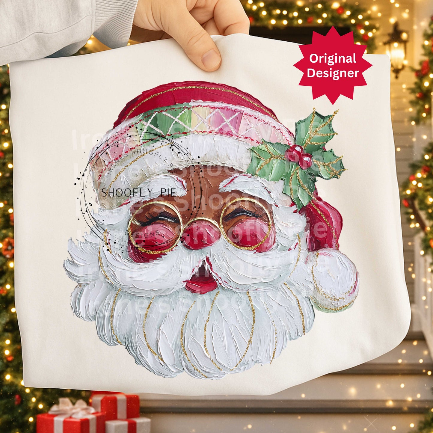 Christmas Black Santa Shirt Png, Hand Painted Black Santa Png