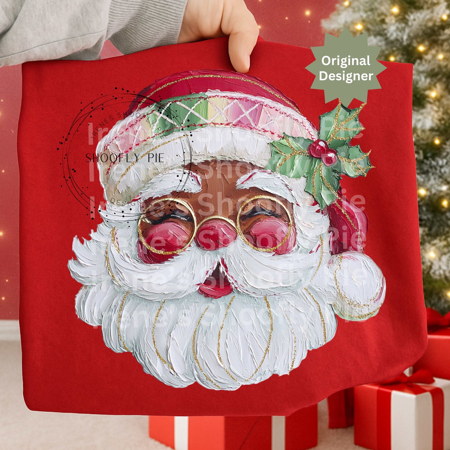 Christmas Black Santa Shirt Png, Hand Painted Black Santa Png