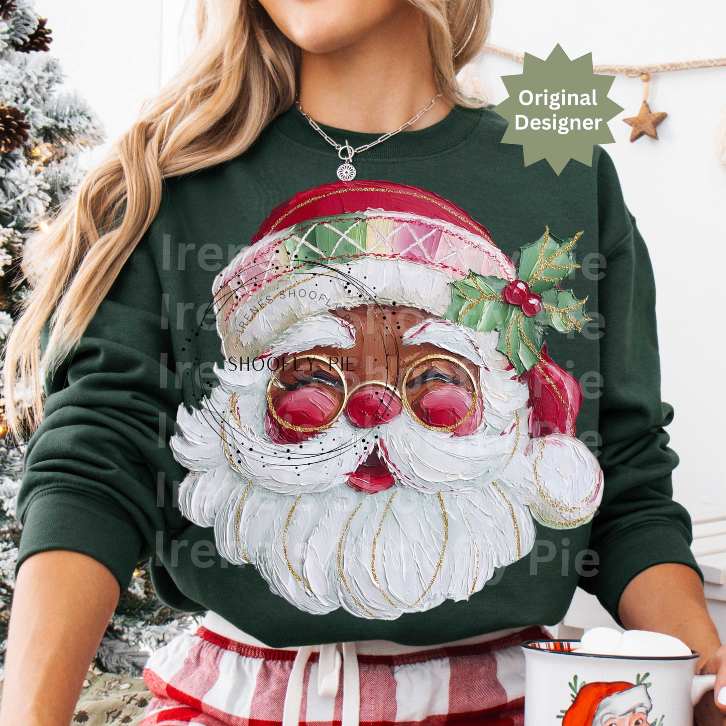 Christmas Black Santa Shirt Png, Hand Painted Black Santa Png