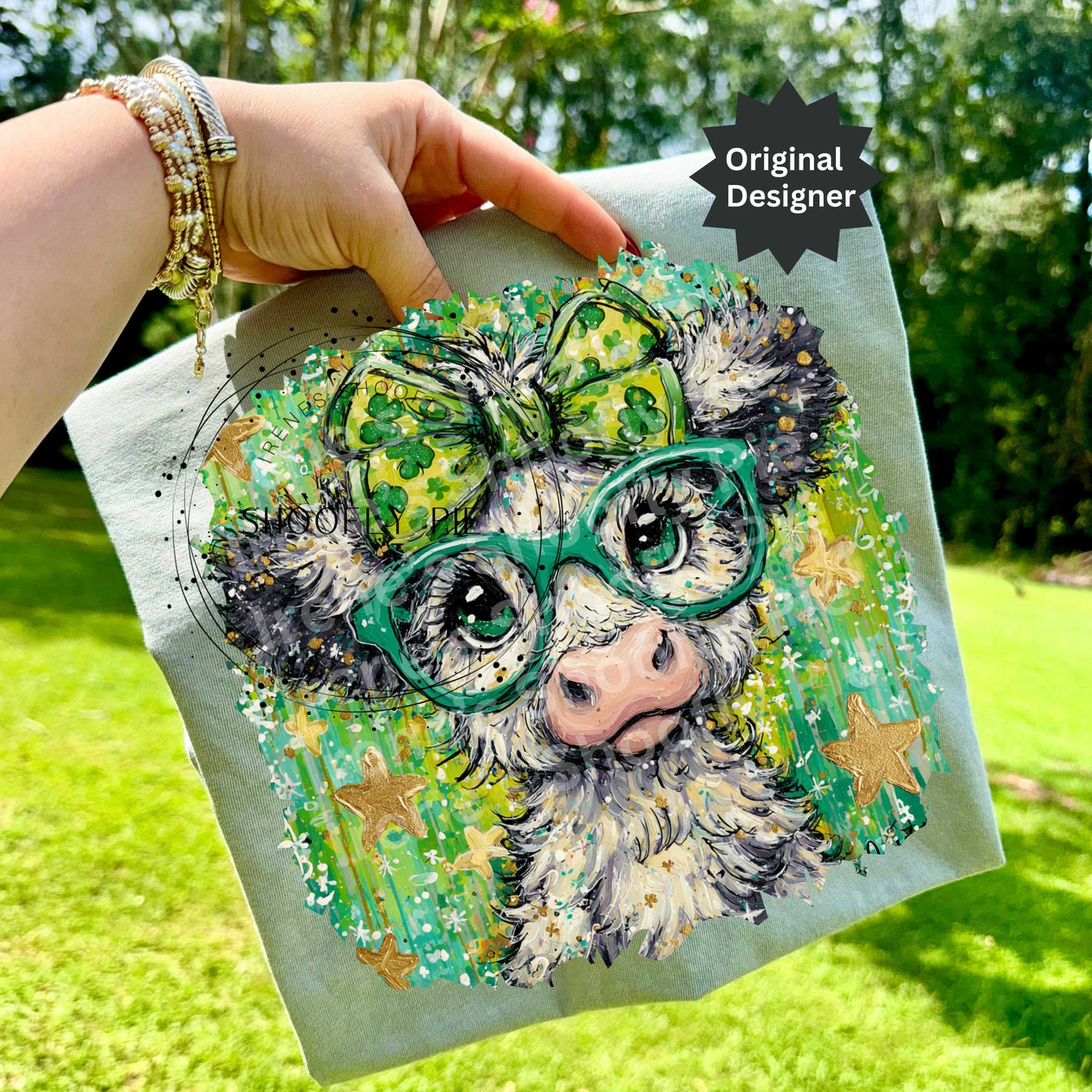 St. Patrick's Day Highland Cow PNG, Hand Painted Cow Design