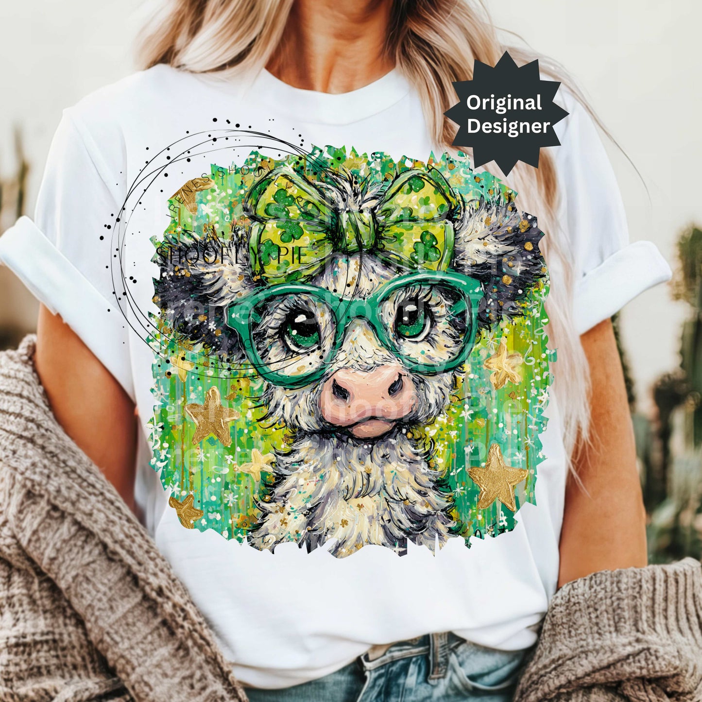 St. Patrick's Day Highland Cow PNG, Hand Painted Cow Design