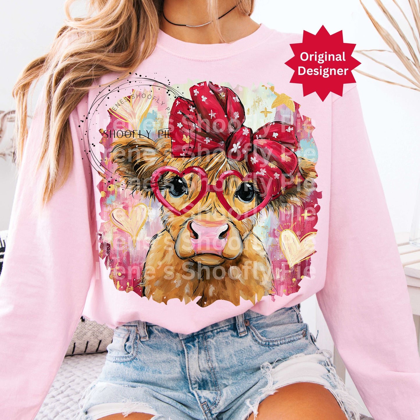 Highland Cow Valentine's Day Png, Coquette Valentines Png