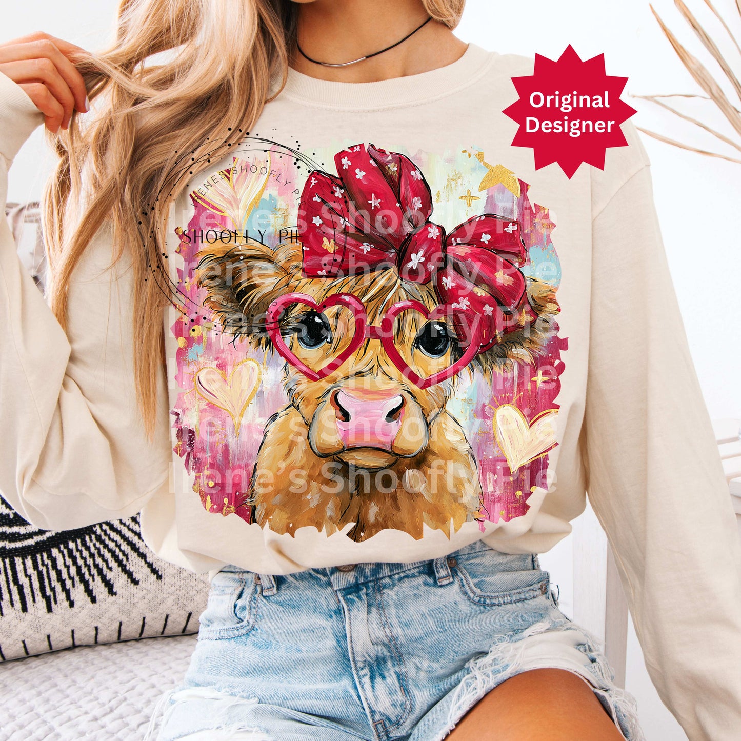 Highland Cow Valentine's Day Png, Coquette Valentines Png