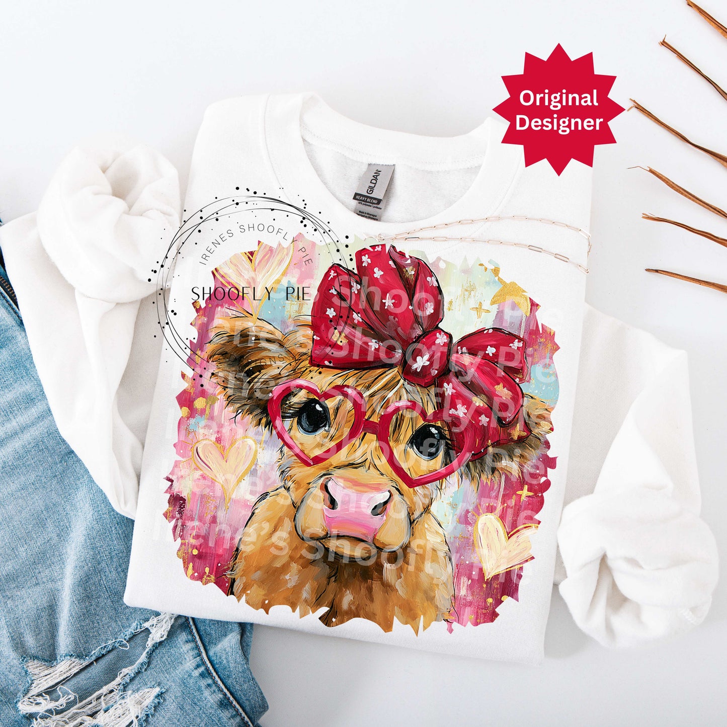 Highland Cow Valentine's Day Png, Coquette Valentines Png