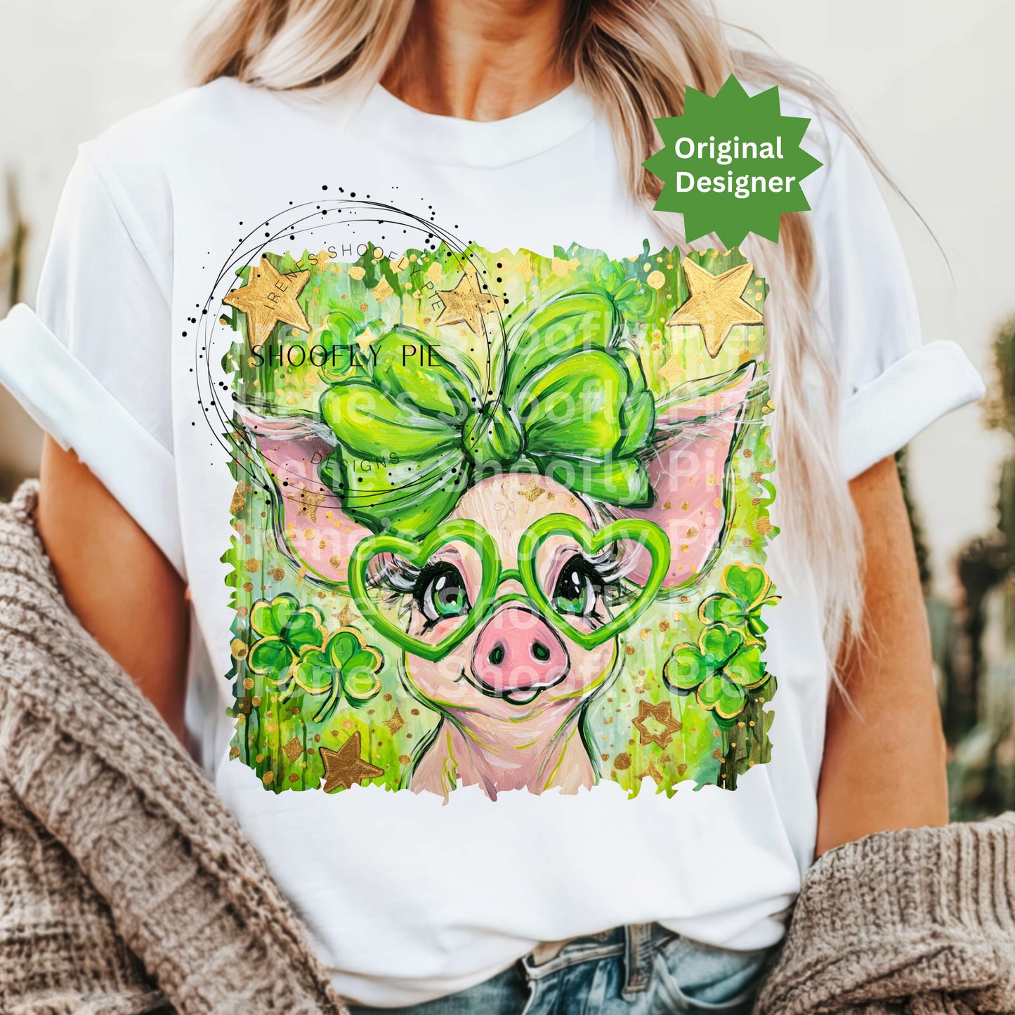 Hand Painted St. Patrick's Day Pig PNG, Preppy Shamrock Pig PNG