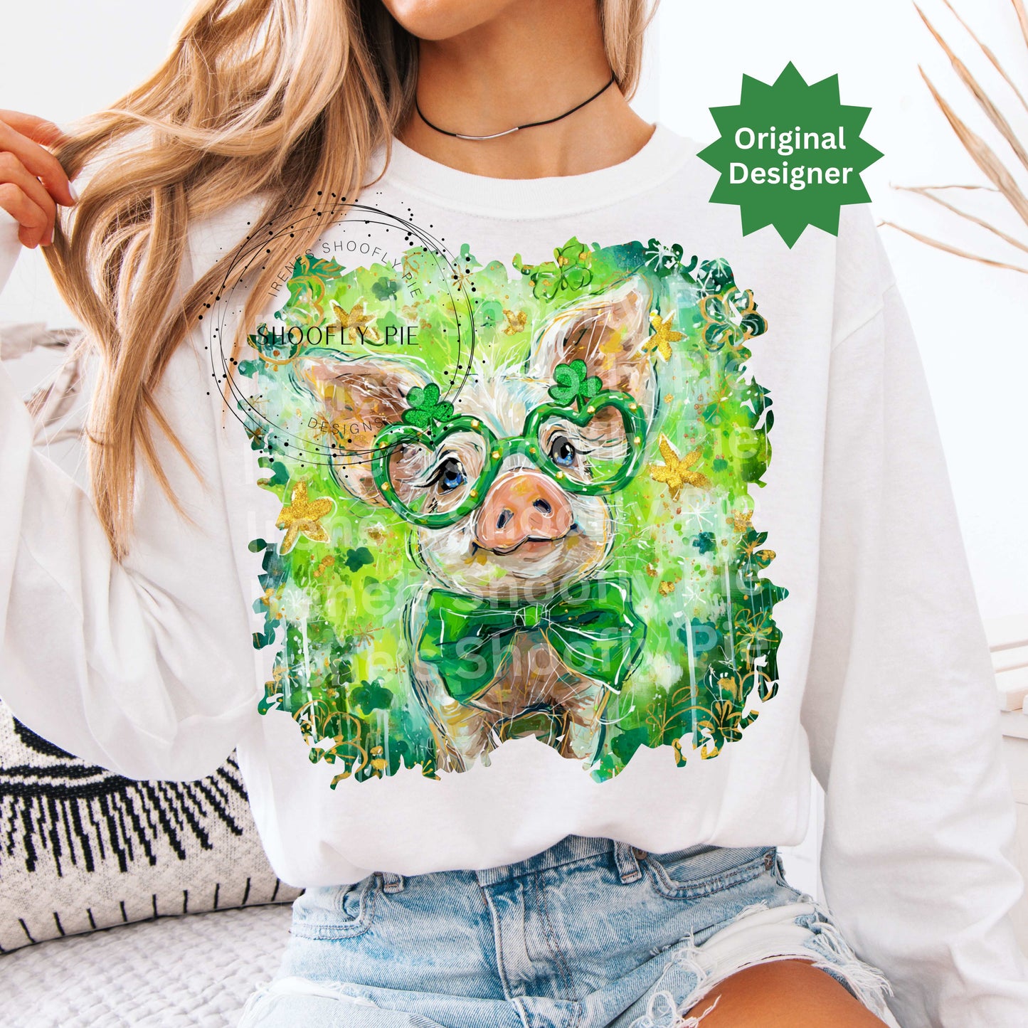 St. Patrick's Day Pig PNG, Preppy Hand Painted St. Paddy's Day Pig PNG