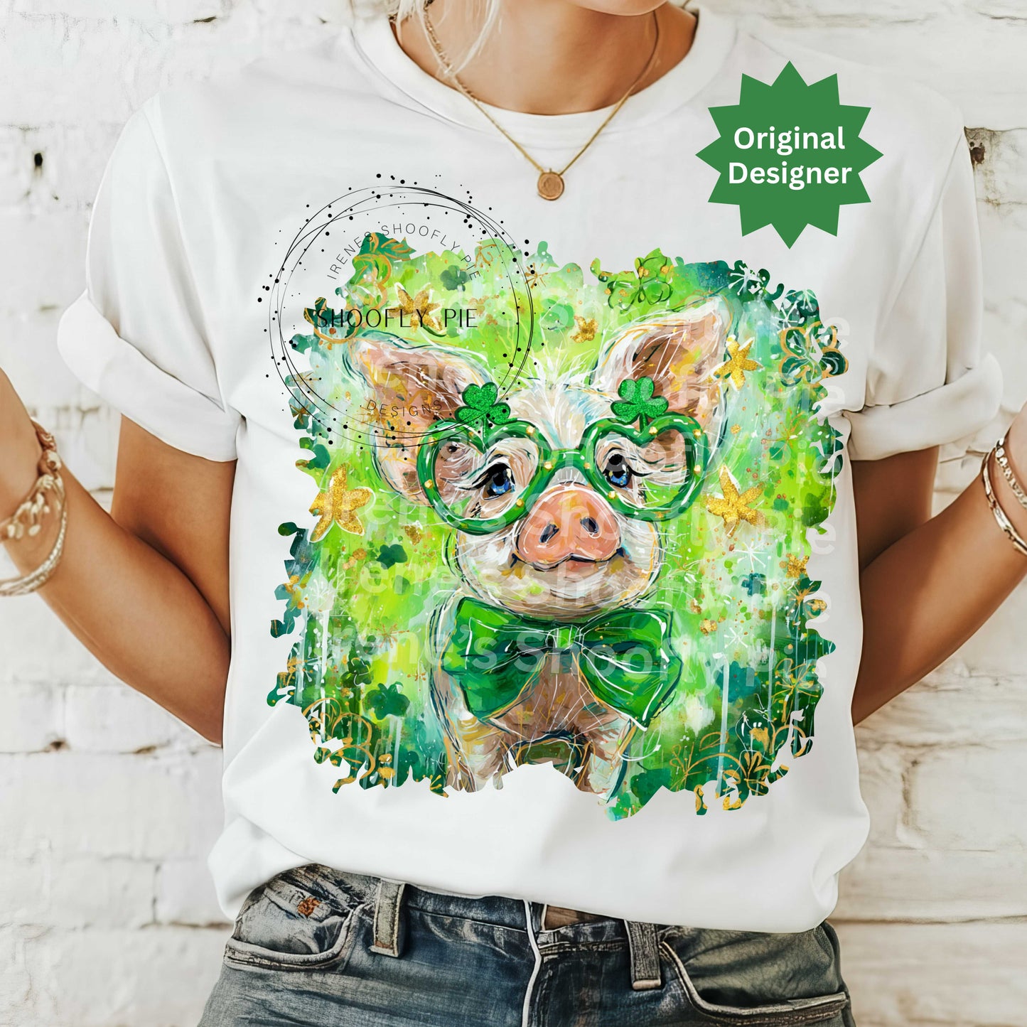 St. Patrick's Day Pig PNG, Preppy Hand Painted St. Paddy's Day Pig PNG