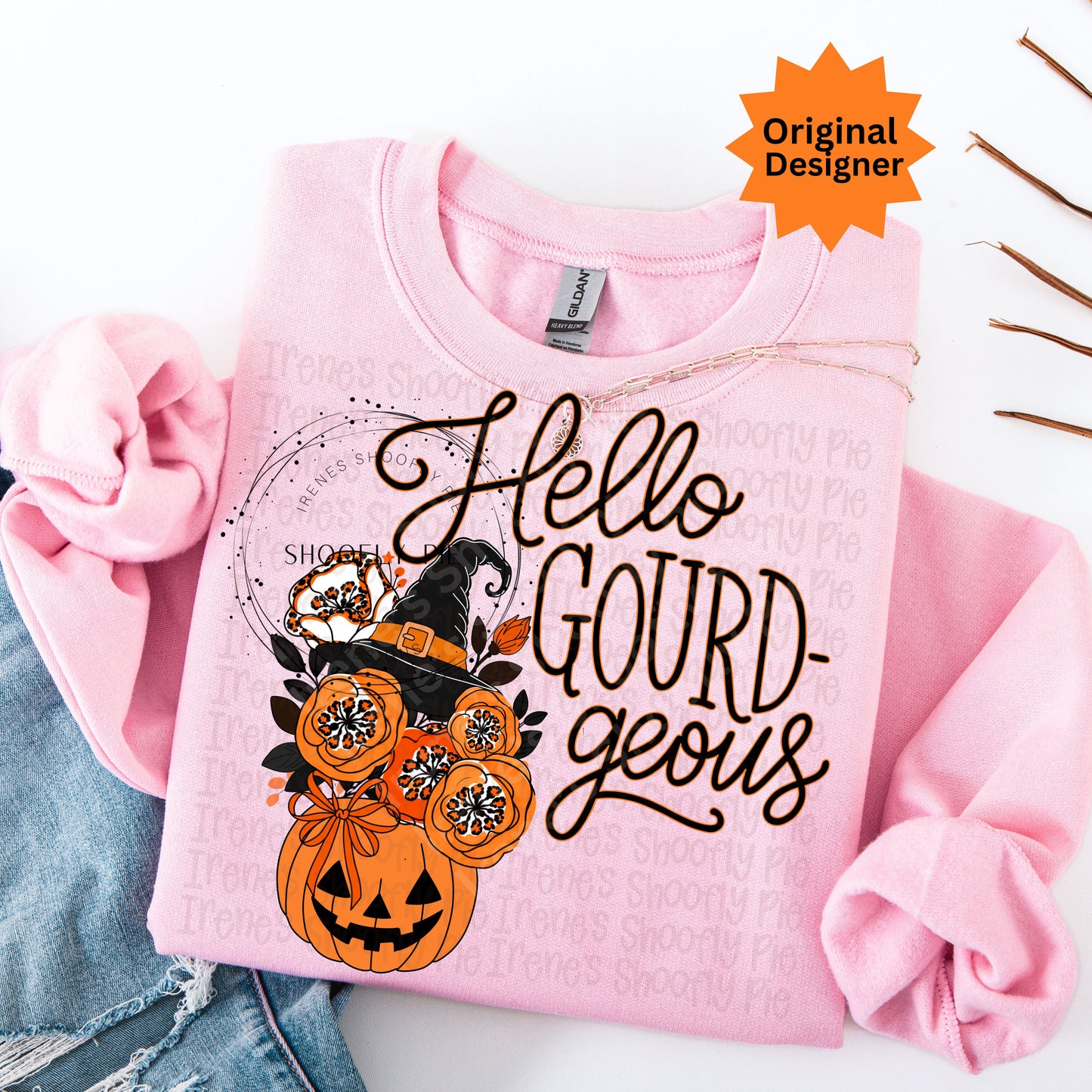 Hello Gourdgeous Floral Halloween PNG
