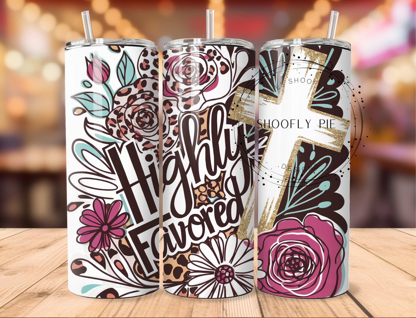 Floral Christian Highly Favored Skinny Tumbler Wrap