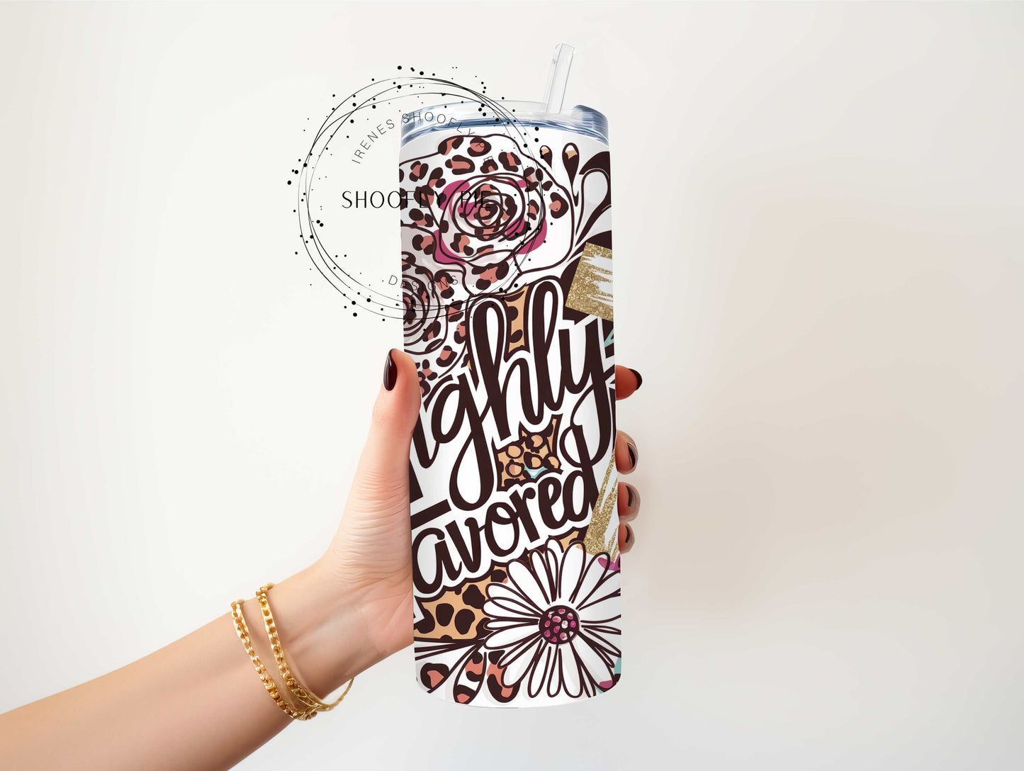 Floral Christian Highly Favored Skinny Tumbler Wrap