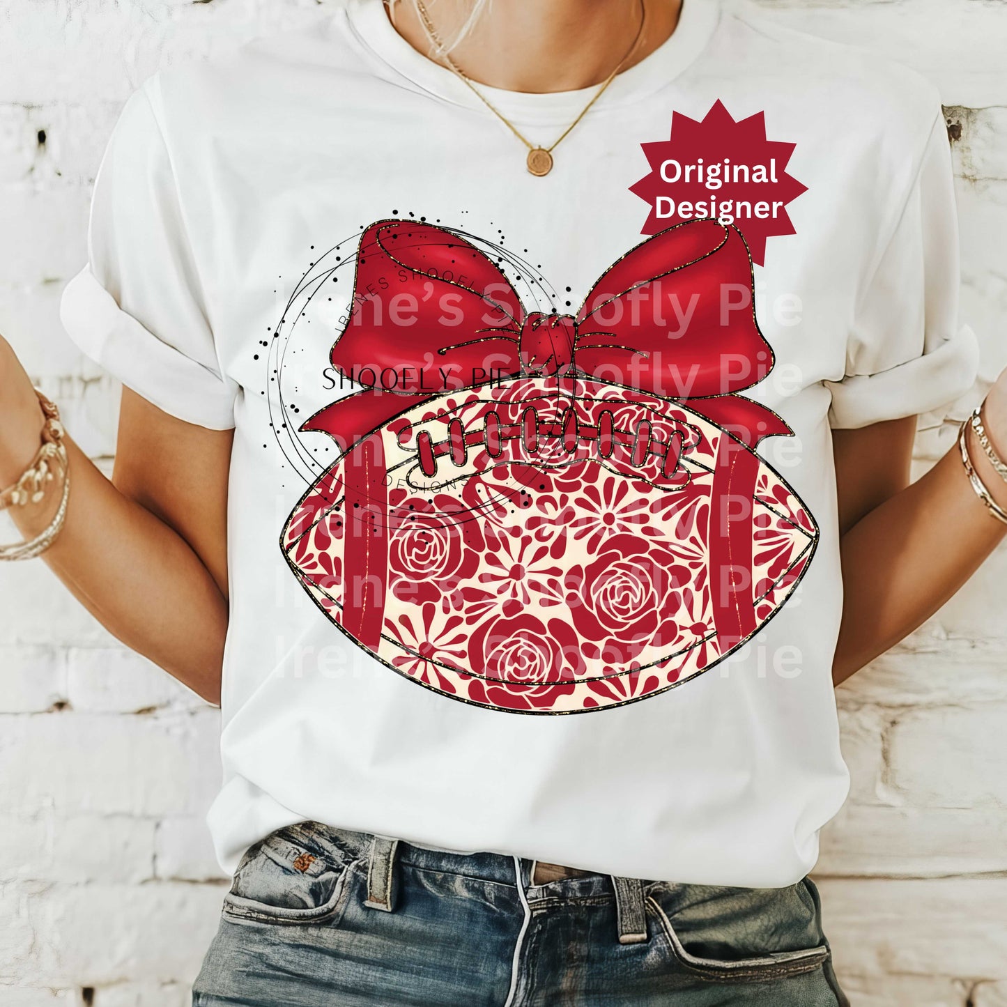 Coquette Football Crimson Red and Cream PNG