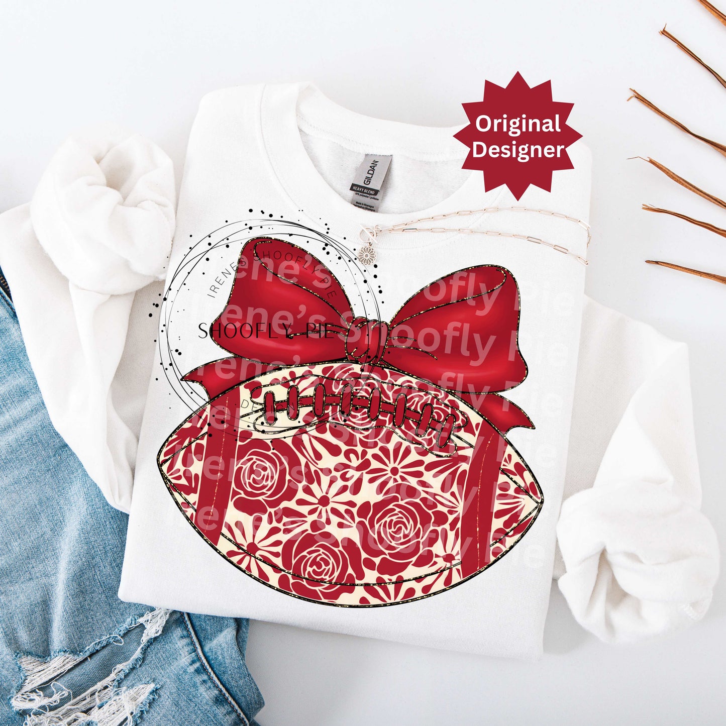 Coquette Football Crimson Red and Cream PNG