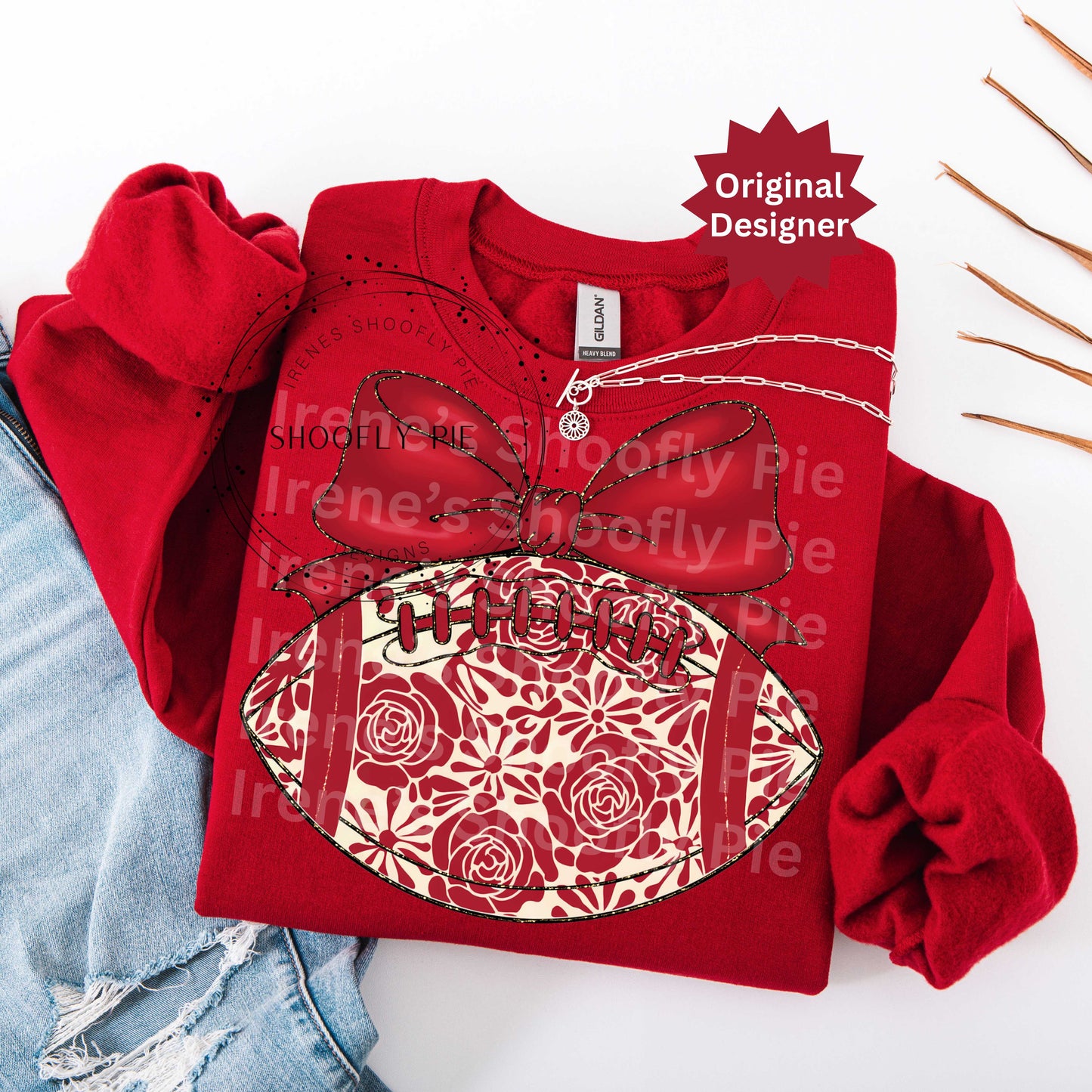 Coquette Football Crimson Red and Cream PNG