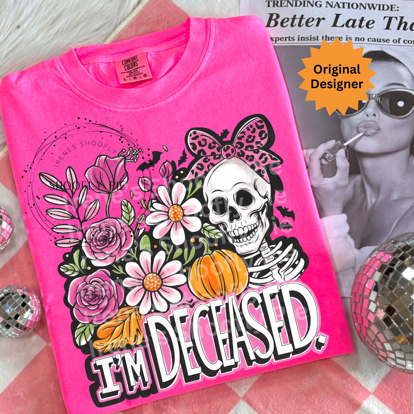 I'm Deceased Floral Skeleton Halloween PNG
