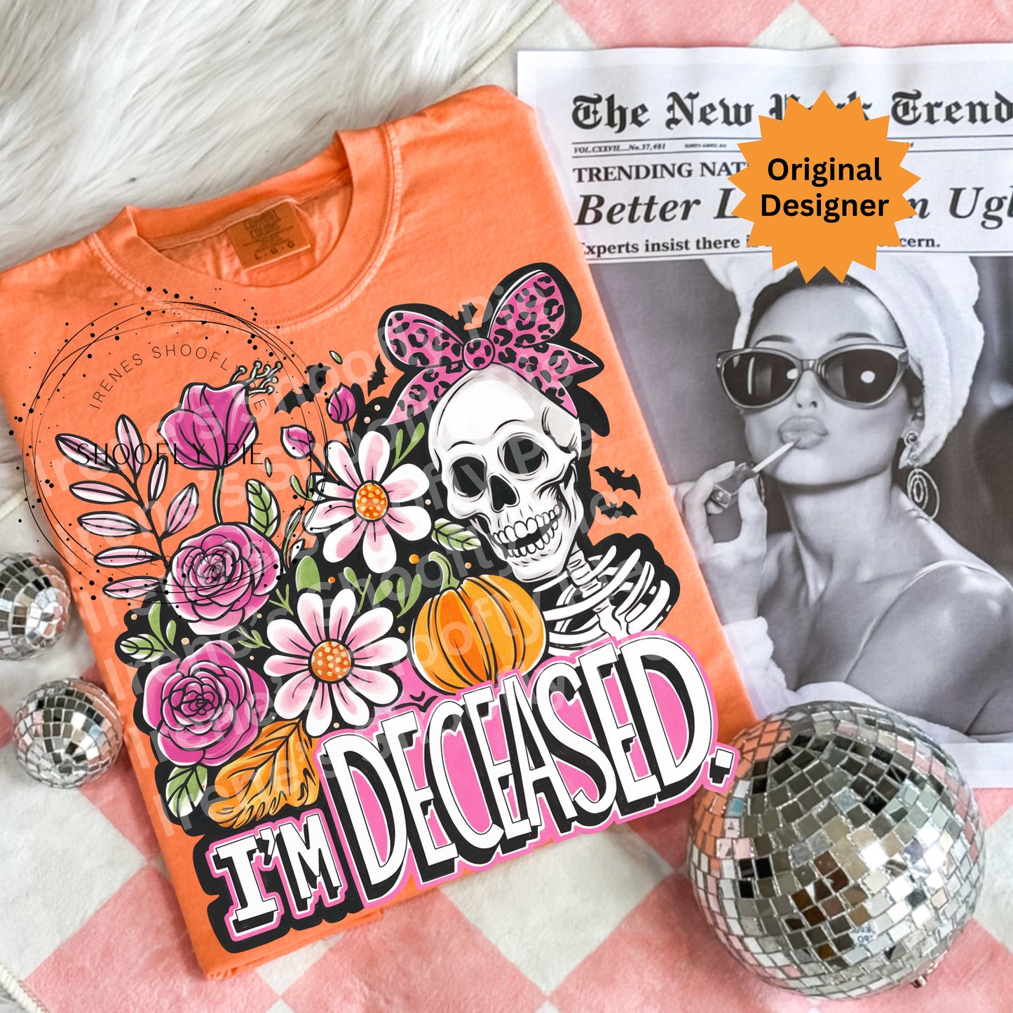 I'm Deceased Floral Skeleton Halloween PNG