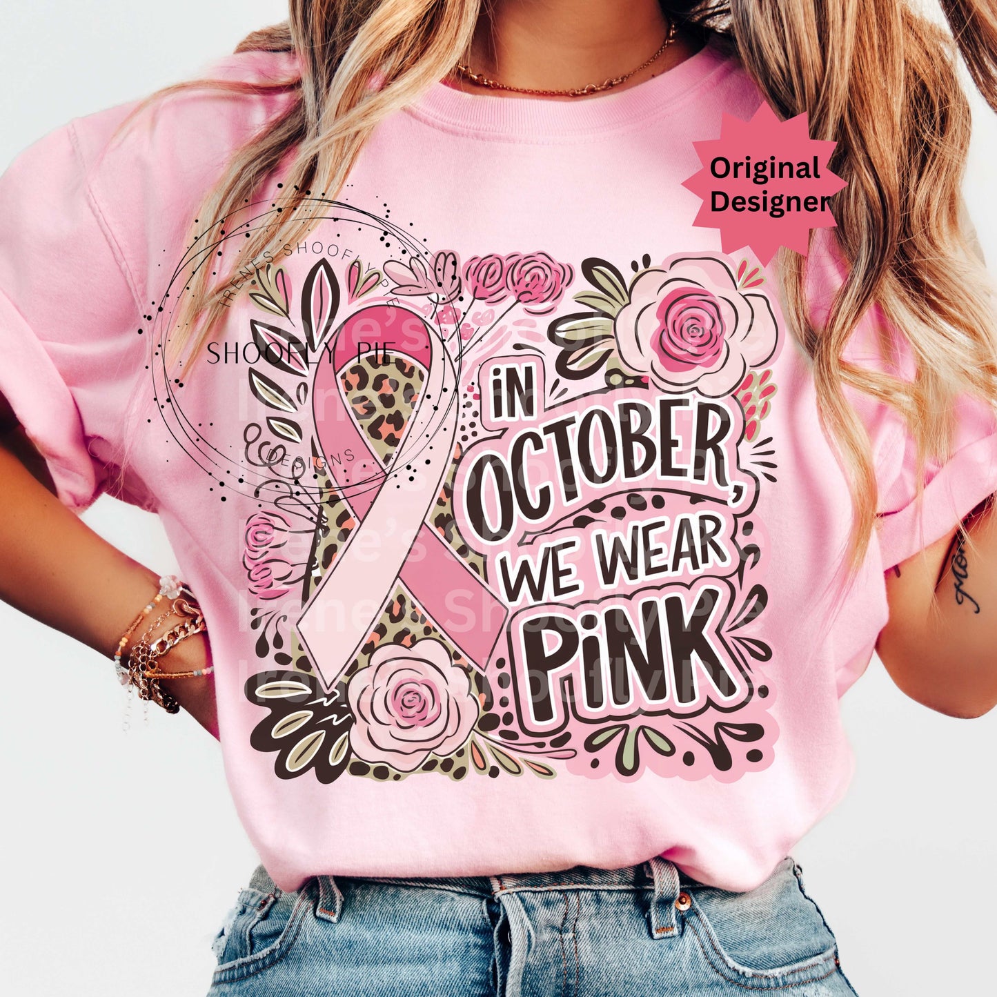In October We Wear Pink Png - Breast Cancer Awareness T-Shirt Design PNG